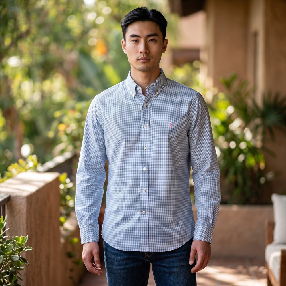 Polo Ralph‎ Lauren Mens 2X Big Blake Gingham Button Down Shirt Blue White Cotton